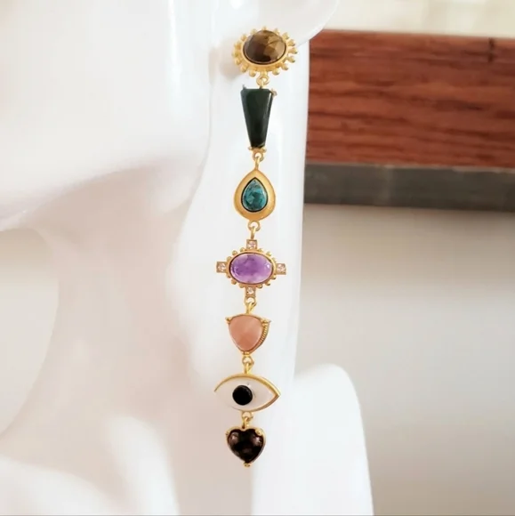 Zariin Chakra Dangling Shoulder Duster Earrings - Picture 3 of 14